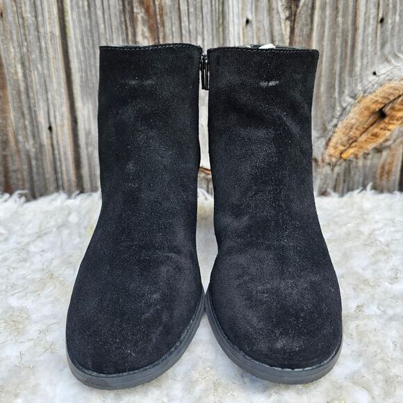 Black Ankle Booties J. JILL Size 8.5 Suede Leather Zip Heeled Boots Side Zip - Picture 2 of 13